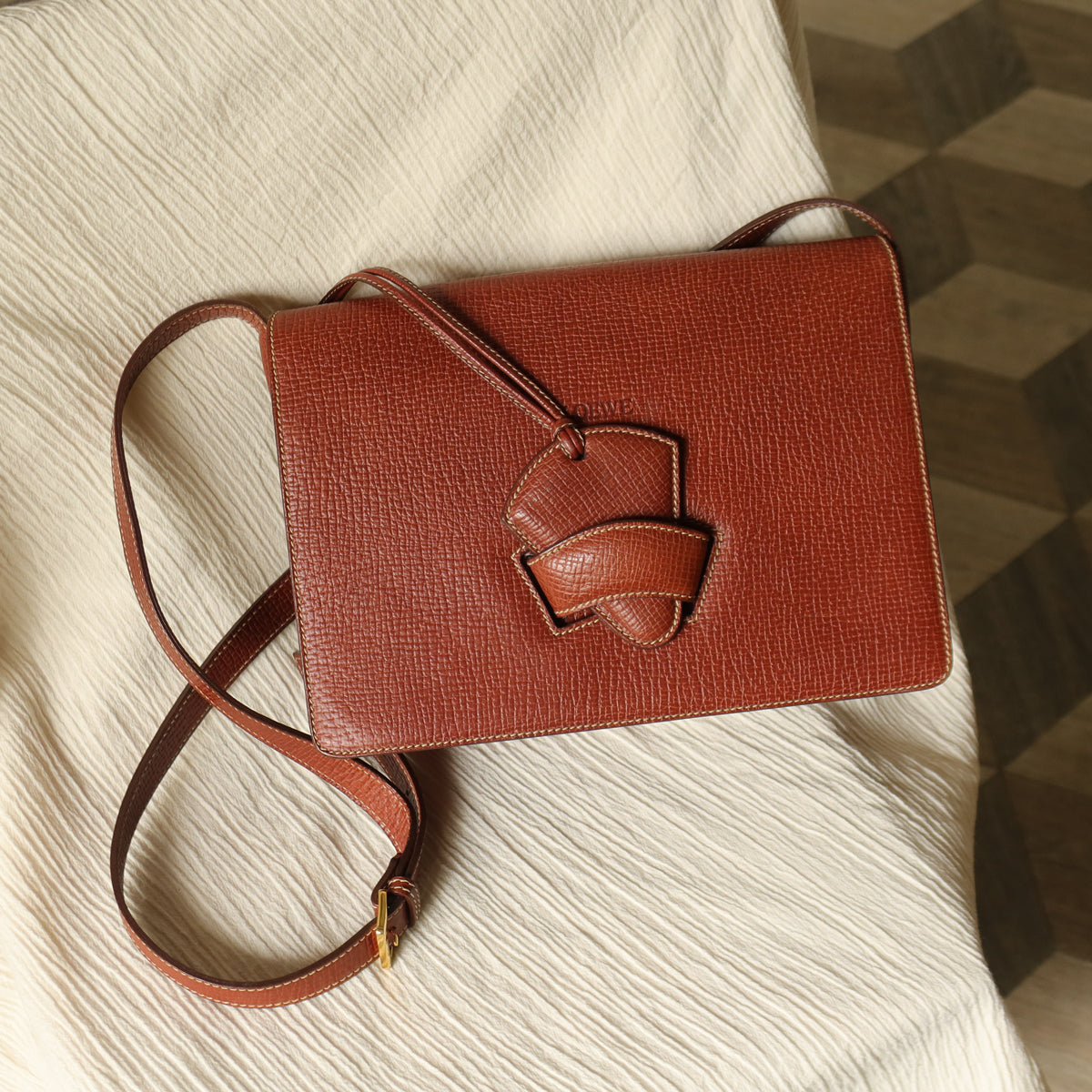 Loewe Vintage Caramel Brown Grained Calfskin Leather Barcelona Shoulder Bag