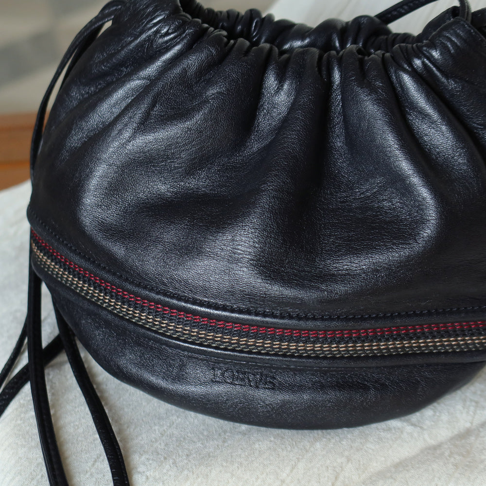 Loewe Vintage Black Leather Stitching Design Pochette Crossbody Bag