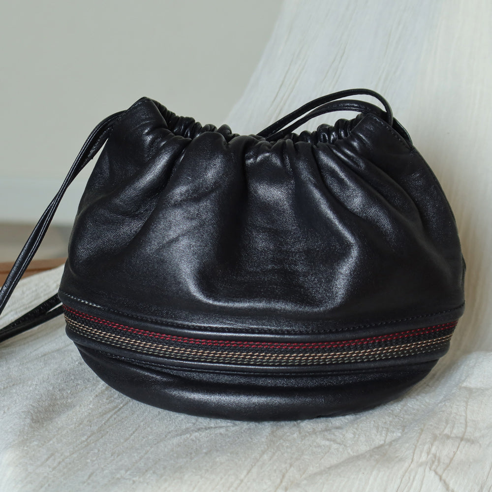 Loewe Vintage Black Leather Stitching Design Pochette Crossbody Bag