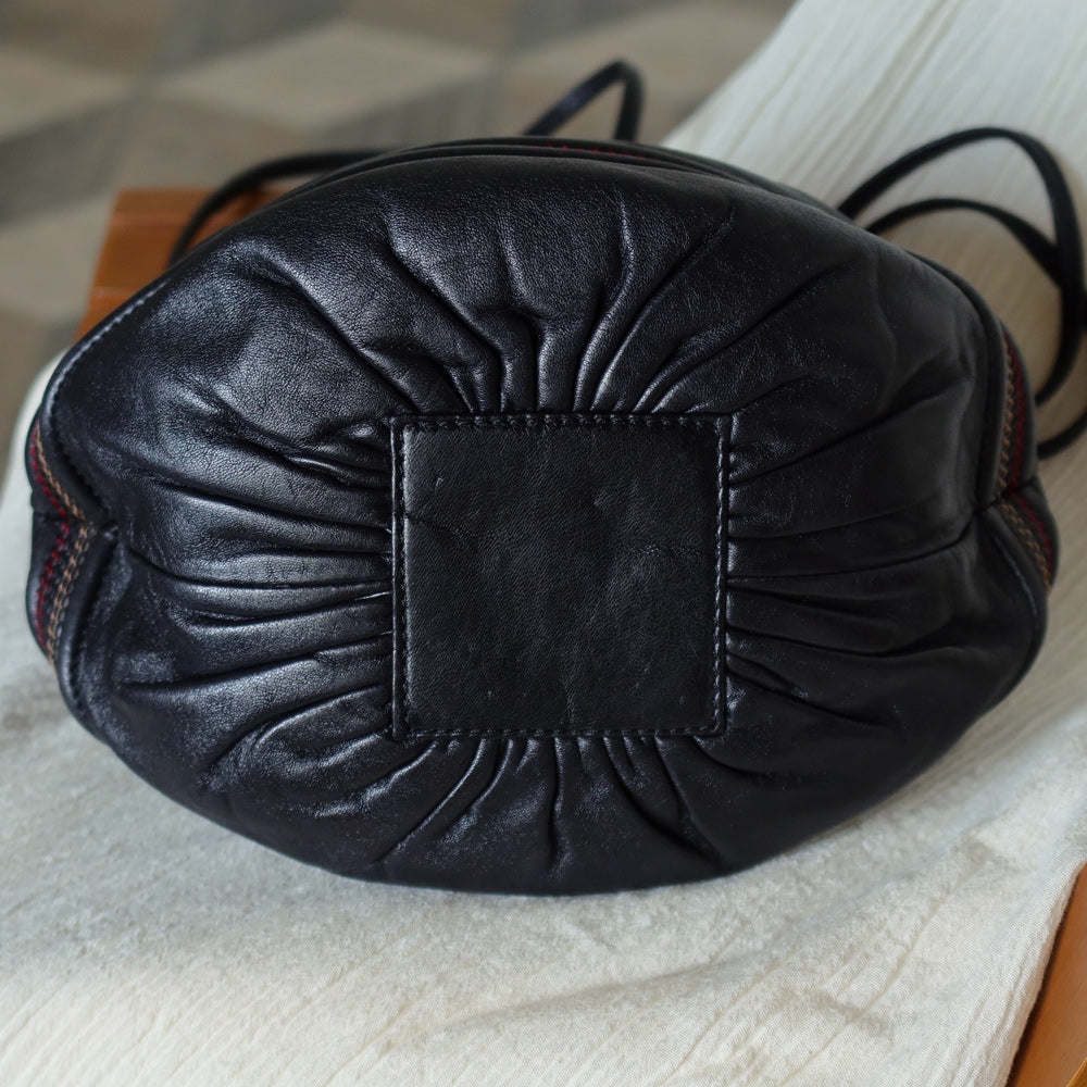 Loewe Vintage Black Leather Stitching Design Pochette Crossbody Bag