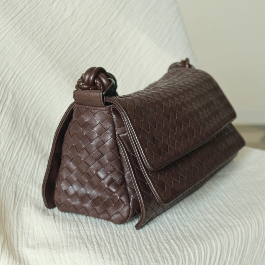 Bottega Veneta Vintage Dark Brown Intrecciato Twisted Strap Double Flap Shoulder Bag S2