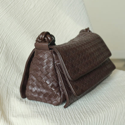 Bottega Veneta Vintage Dark Brown Intrecciato Twisted Strap Double Flap Shoulder Bag S2