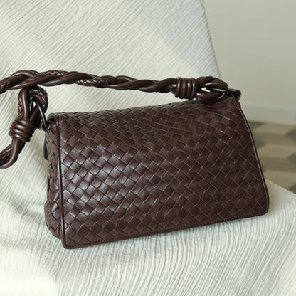 Bottega Veneta Vintage Dark Brown Intrecciato Twisted Strap Double Flap Shoulder Bag S2