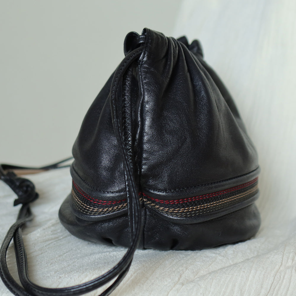 Loewe Vintage Black Leather Stitching Design Pochette Crossbody Bag