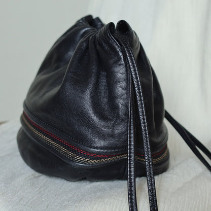 Loewe Vintage Black Leather Stitching Design Pochette Crossbody Bag