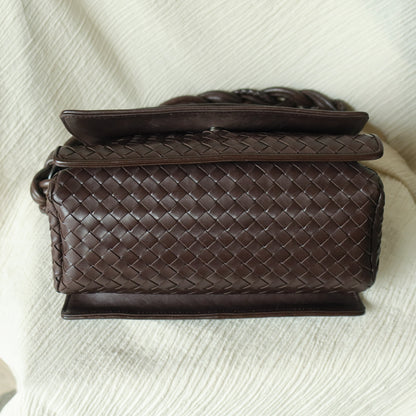 Bottega Veneta Vintage Dark Brown Intrecciato Twisted Strap Double Flap Shoulder Bag S2