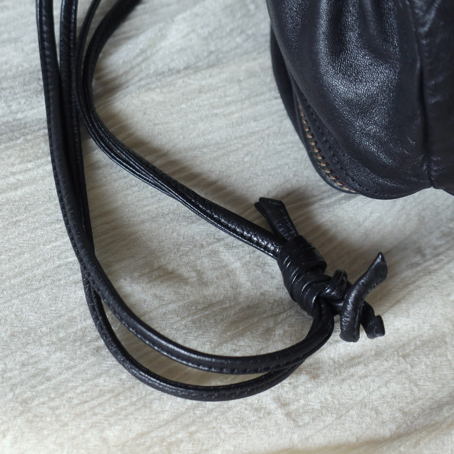 Loewe Vintage Black Leather Stitching Design Pochette Crossbody Bag