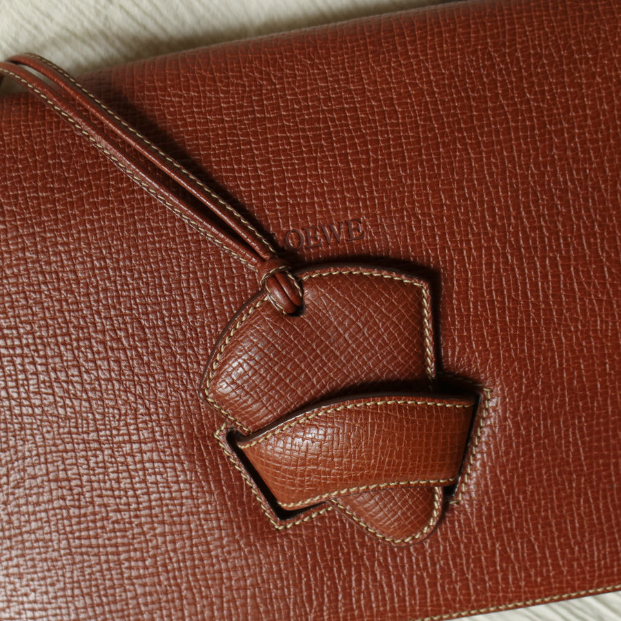 Loewe Vintage Caramel Brown Grained Calfskin Leather Barcelona Shoulder Bag