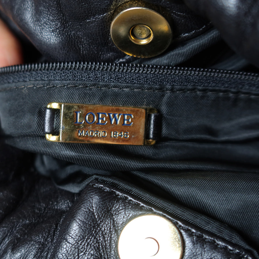 Loewe Vintage Black Leather Stitching Design Pochette Crossbody Bag