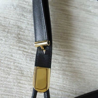 Christian Dior Vintage Black Leather Half Moon 2way Shoulder Bag