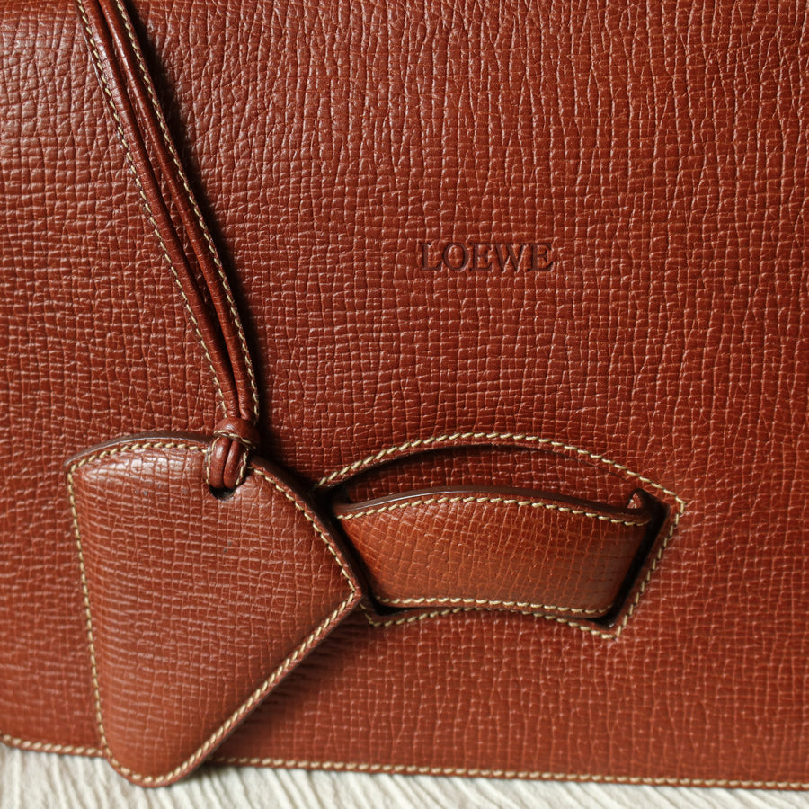 Loewe Vintage Caramel Brown Grained Calfskin Leather Barcelona Shoulder Bag