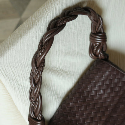 Bottega Veneta Vintage Dark Brown Intrecciato Twisted Strap Double Flap Shoulder Bag S2
