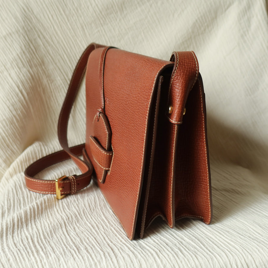 Loewe Vintage Caramel Brown Grained Calfskin Leather Barcelona Shoulder Bag