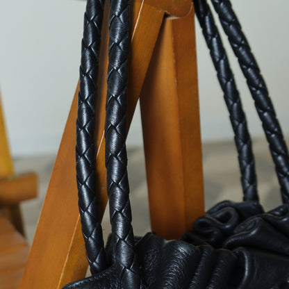 Bottega Veneta Vintage Black Intrecciato Braided Strap Hobo style Shoulder Bag