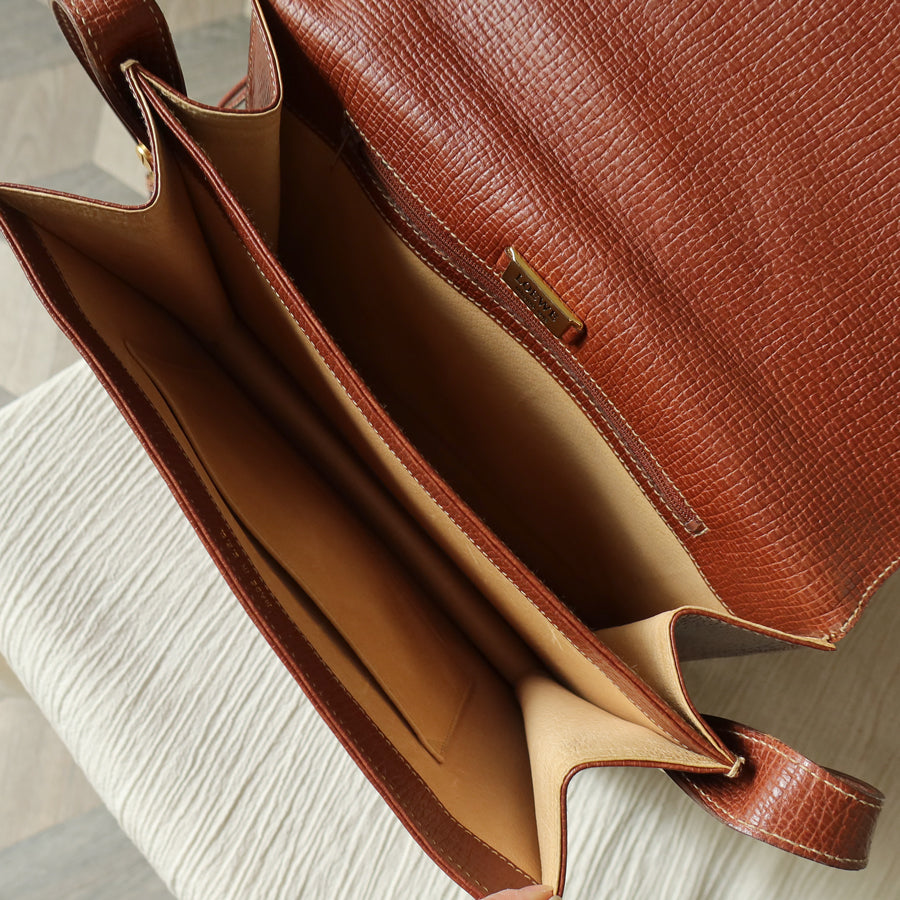 Loewe Vintage Caramel Brown Grained Calfskin Leather Barcelona Shoulder Bag