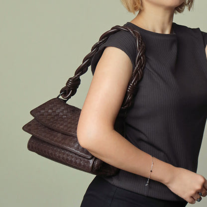 Bottega Veneta Vintage Dark Brown Intrecciato Twisted Strap Double Flap Shoulder Bag S2