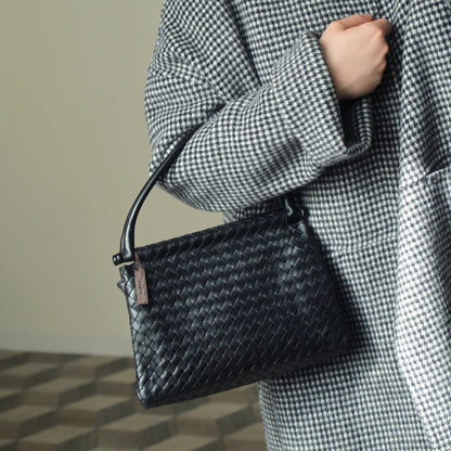 Bottega Veneta Vintage Black Leather Intrecciato Weave Top Handle Bag