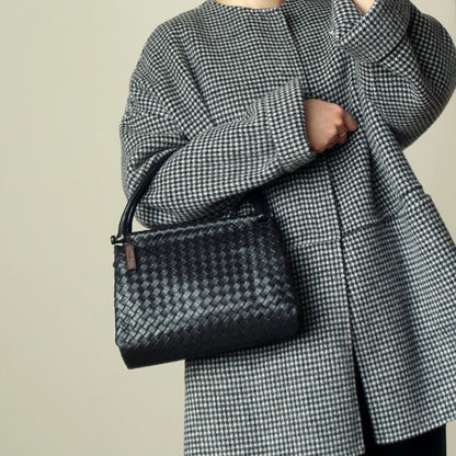 Bottega Veneta Vintage Black Leather Intrecciato Weave Top Handle Bag