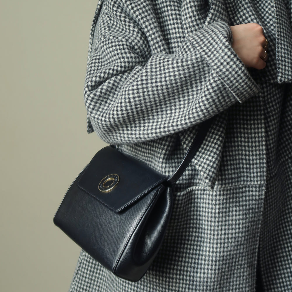 Celine Vintage Black Leather Celine Ring Logo Crossbody Shoulder Bag