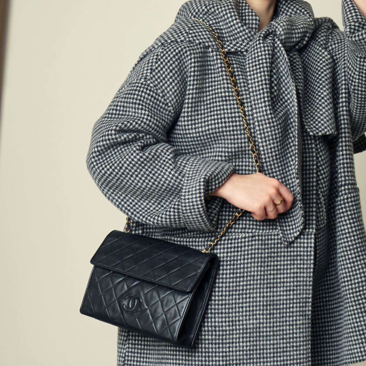 Chanel Vintage Black Lambskin Tassel Quilted CC mark 3way Classic Flap Bag