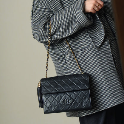 Chanel Vintage Black Lambskin Tassel Quilted CC mark 3way Classic Flap Bag