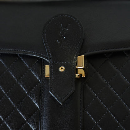 Yves Saint Laurent YSL Vintage Black Leather Quilted Gold Buckle Shoulder Flap bag