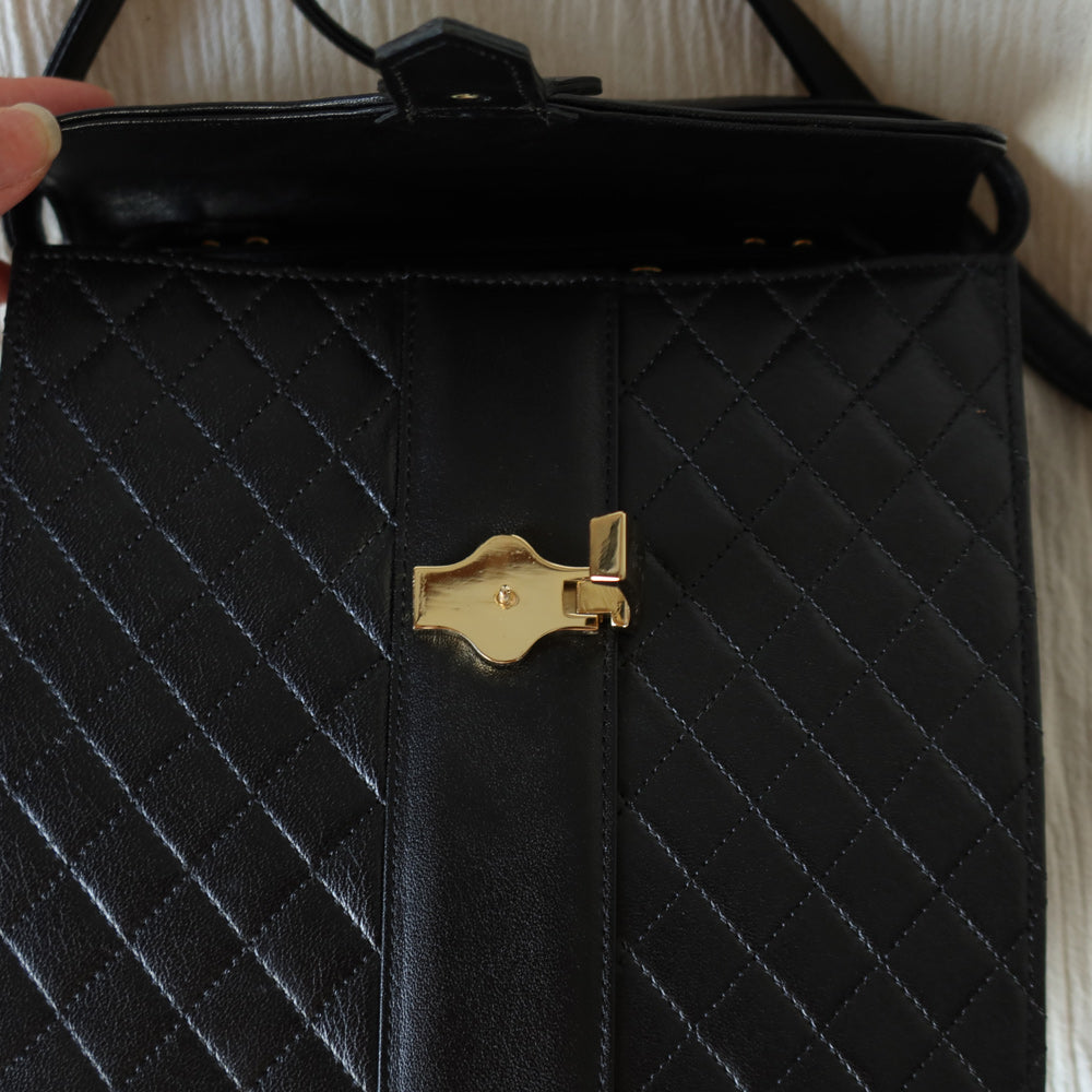 Yves Saint Laurent YSL Vintage Black Leather Quilted Gold Buckle Shoulder Flap bag