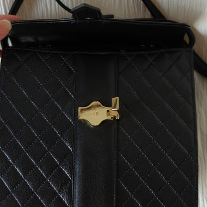 Yves Saint Laurent YSL Vintage Black Leather Quilted Gold Buckle Shoulder Flap bag