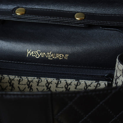 Yves Saint Laurent YSL Vintage Black Leather Quilted Gold Buckle Shoulder Flap bag