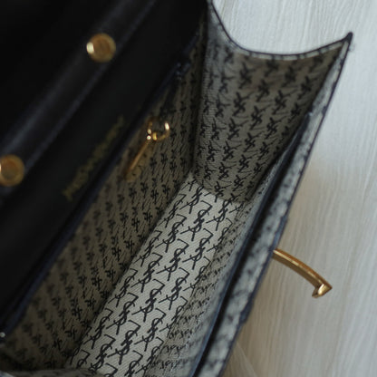 Yves Saint Laurent YSL Vintage Black Leather Quilted Gold Buckle Shoulder Flap bag