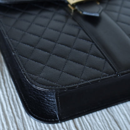 Yves Saint Laurent YSL Vintage Black Leather Quilted Gold Buckle Shoulder Flap bag