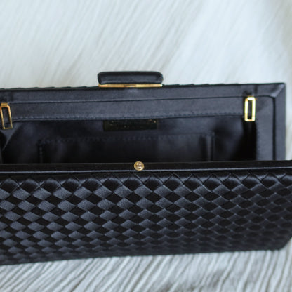Rare Bottega Veneta Vintage Satin Intrecciato Kiss Lock Clutch 2 way Shoulder Bag