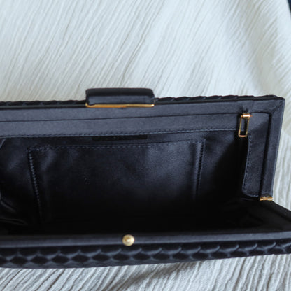Rare Bottega Veneta Vintage Satin Intrecciato Kiss Lock Clutch 2 way Shoulder Bag