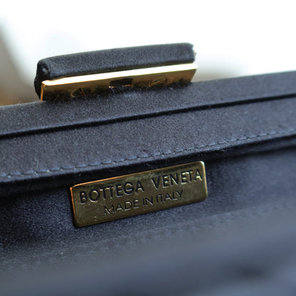 Rare Bottega Veneta Vintage Satin Intrecciato Kiss Lock Clutch 2 way Shoulder Bag
