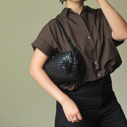 Bottega Veneta Vintage Black Intrecciato Leather Rhombus Shoulder Bag