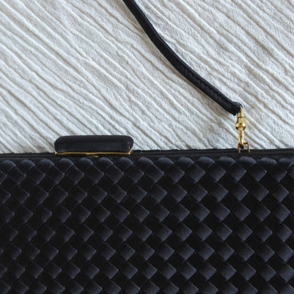 Rare Bottega Veneta Vintage Satin Intrecciato Kiss Lock Clutch 2 way Shoulder Bag