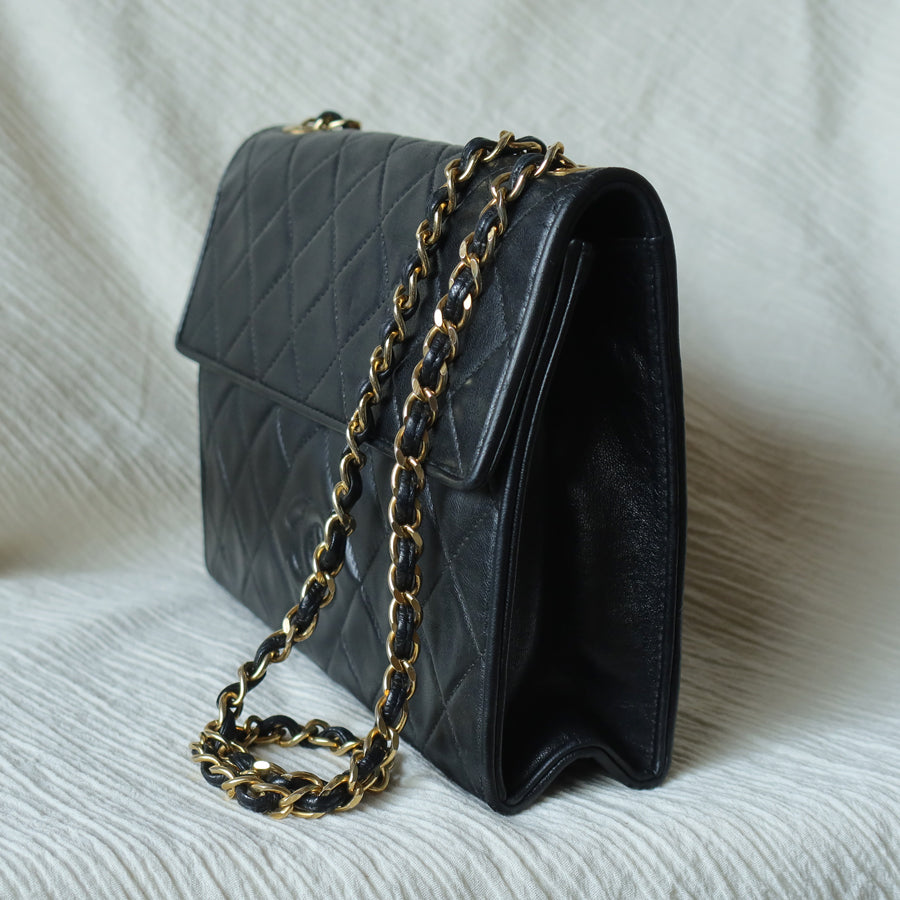 Chanel Vintage Black Lambskin Tassel Quilted CC mark 3way Classic Flap Bag