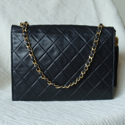 Chanel Vintage Black Lambskin Tassel Quilted CC mark 3way Classic Flap Bag