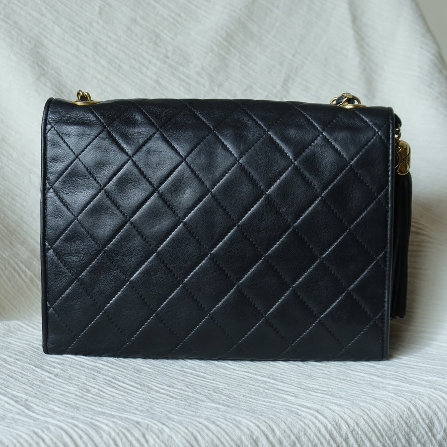 Chanel Vintage Black Lambskin Tassel Quilted CC mark 3way Classic Flap Bag