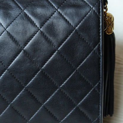 Chanel Vintage Black Lambskin Tassel Quilted CC mark 3way Classic Flap Bag