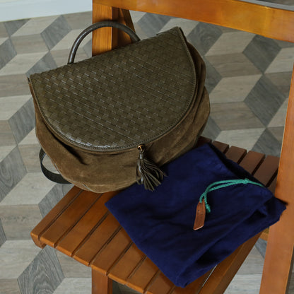 Rare Bottega Veneta Vintage Olive Brown Intrecciato Kiss Lock Half Moon Hobo Bag