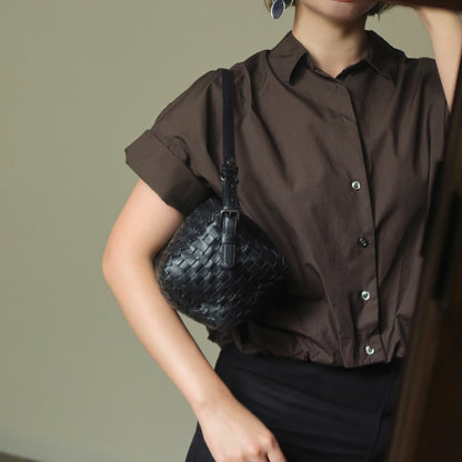 Bottega Veneta Vintage Black Intrecciato Leather Rhombus Shoulder Bag