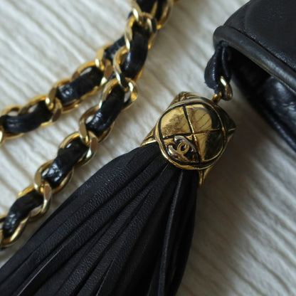 Chanel Vintage Black Lambskin Tassel Quilted CC mark 3way Classic Flap Bag