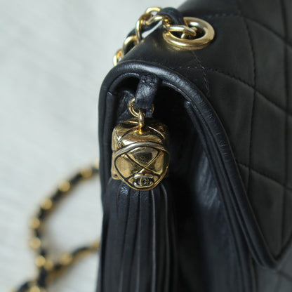 Chanel Vintage Black Lambskin Tassel Quilted CC mark 3way Classic Flap Bag