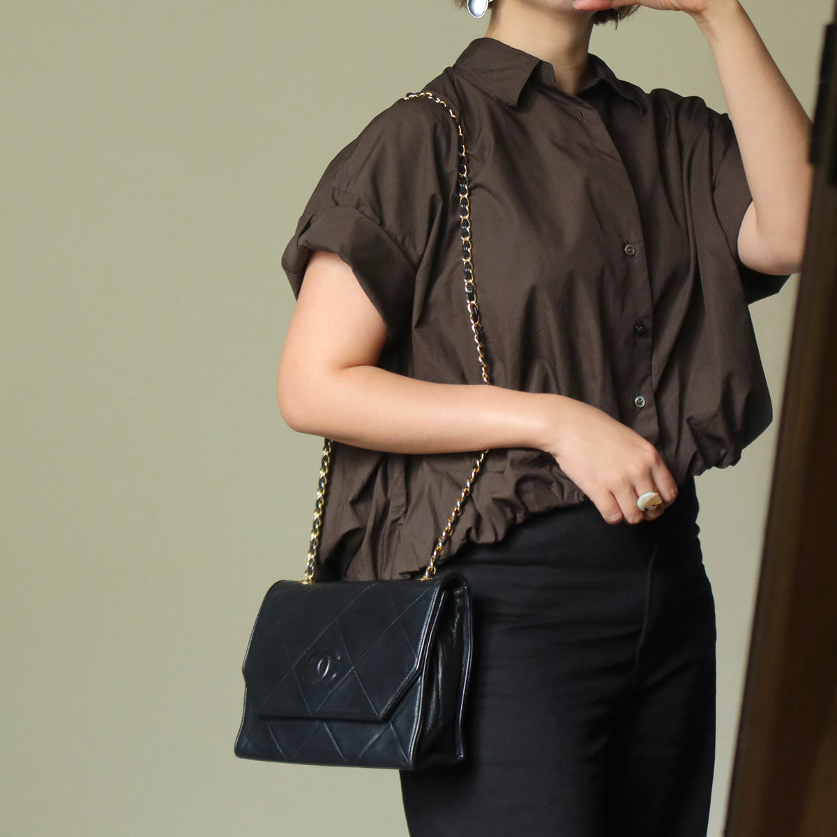 Chanel Vintage Black Lambskin Matelasse CC mark Diamond Quilted Flap Bag
