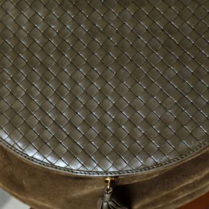 Rare Bottega Veneta Vintage Olive Brown Intrecciato Kiss Lock Half Moon Hobo Bag
