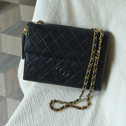 Chanel Vintage Black Lambskin Tassel Quilted CC mark 3way Classic Flap Bag