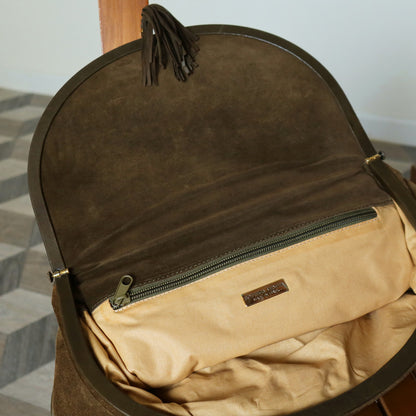 Rare Bottega Veneta Vintage Olive Brown Intrecciato Kiss Lock Half Moon Hobo Bag