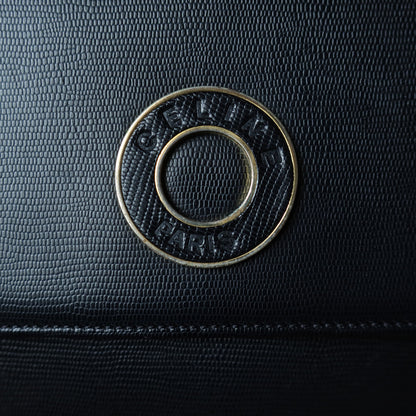 Celine Vintage Black Leather Celine Ring Logo Crossbody Shoulder Bag