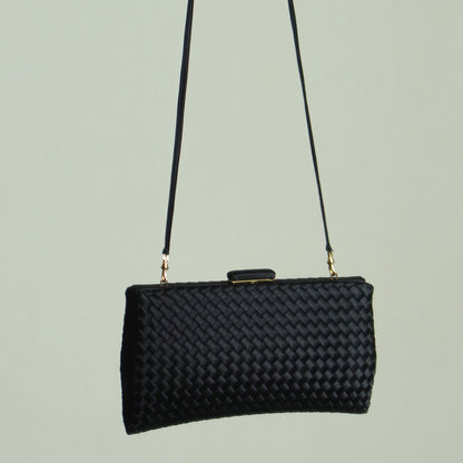 Rare Bottega Veneta Vintage Satin Intrecciato Kiss Lock Clutch 2 way Shoulder Bag
